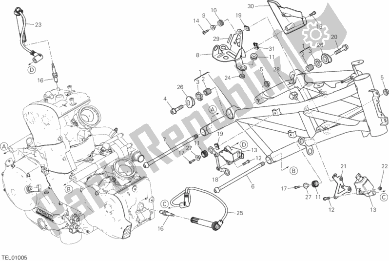 All parts for the Frame of the Ducati Multistrada 950 USA 2017